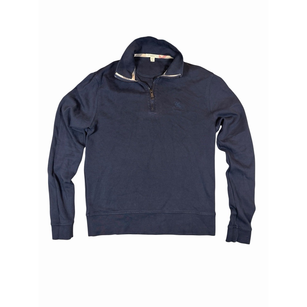 Burberry Brit Mens M Blue 1/4 Zip Pullover Sweater Nova Check Cotton Authentic